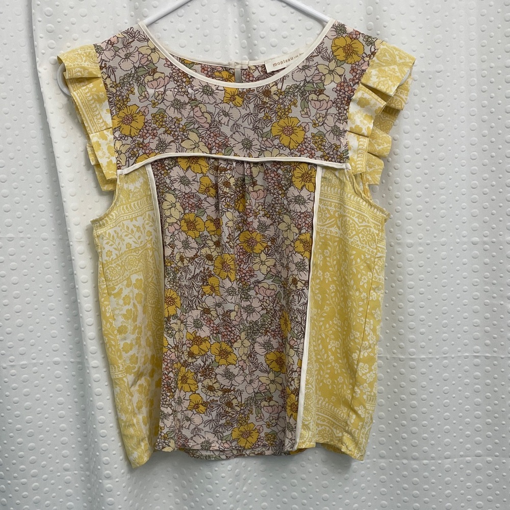 Monteau Yellow and Cream Floral Blouse